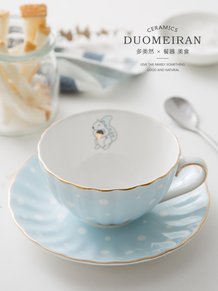 Nordic wave point English coffee cup Light Luxury European Flower Tea Cup Gold cup Dish set Exquisite pink Afternoon tea cup