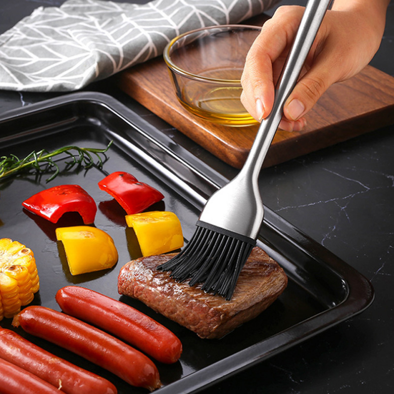 304 Stainless Steel High Temperature Resistant Silicone Brush Barbecue Brush kitchen with oil brushed home branded Edible Baking Brush
