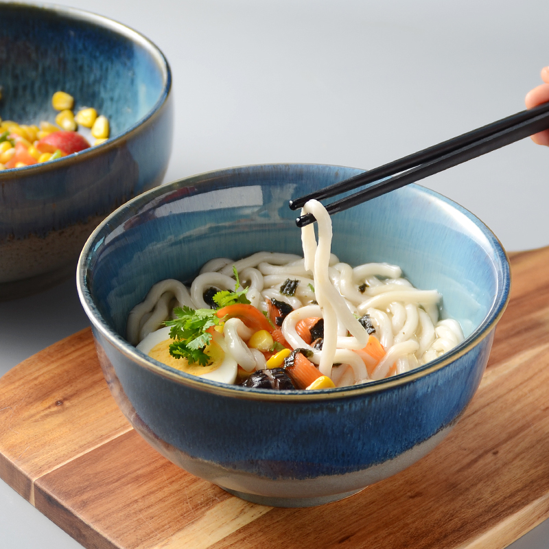 Multi-beauty creative kilns Noodle Bowl Fruit Salad Bowl Retro American Large Soup Bowl Foam Noodle Bowl Home ceramic cutlery