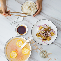 Japanese-style black line rice bowl dish plate fish plate household soup bowl noodle bowl flavor dish soup spoon chopsticks European-style simple ceramic tableware