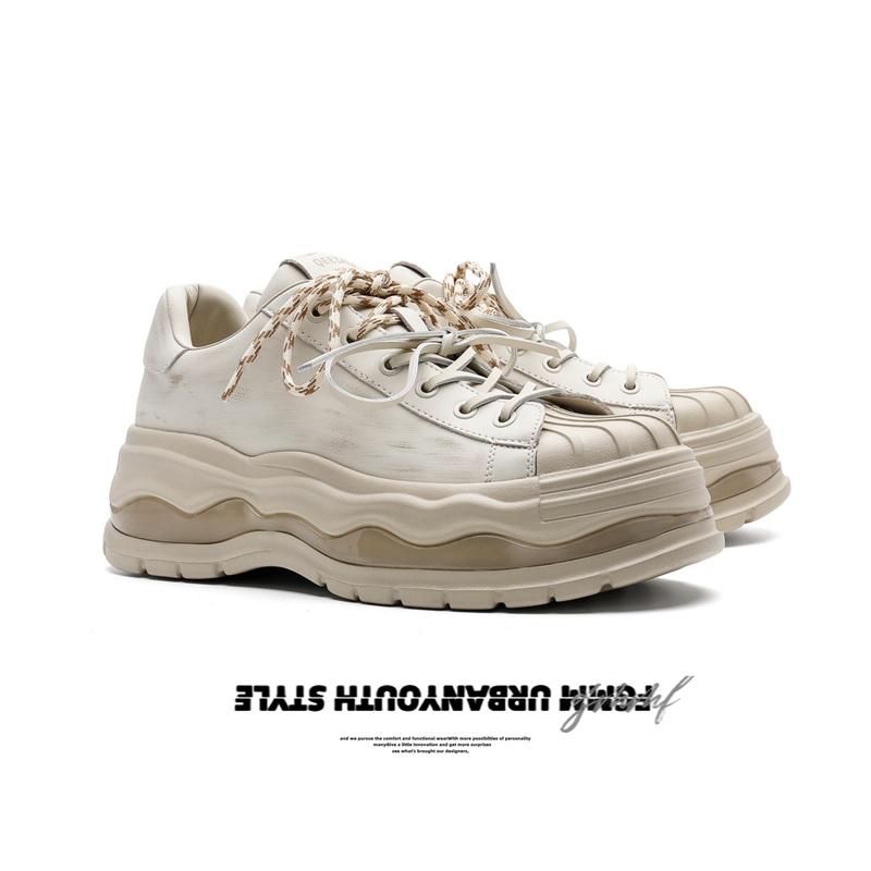 Fgmm Celebrity Style Shell Sneakers with Thick Soles, Height-Increasing, Retro Distressed Platform Shoes, Unisex Casual Shoes