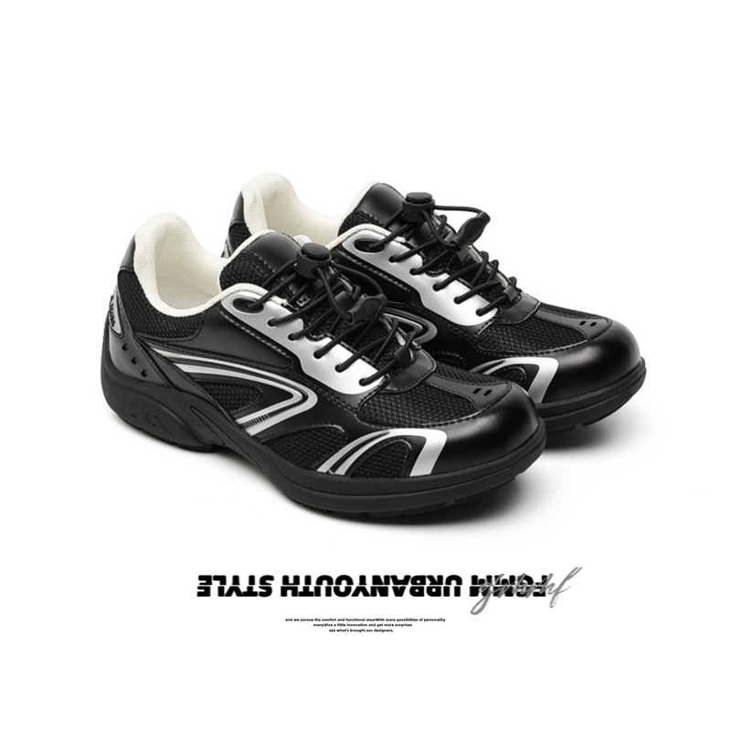Fgmm Retro Functional Sports Shoes for Men, Mesh Breathable Outdoor Thick-Soled Casual Shoes, Men's National Trend Silver and Black Racing Shoes