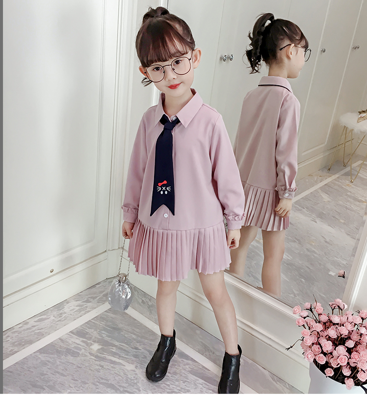 Váy bé gái 2019 xuân mới đại học gió Cô gái váy dài tay trẻ em xuân giản dị quần áo trẻ em nước ngoài đầm trẻ em cao cấp