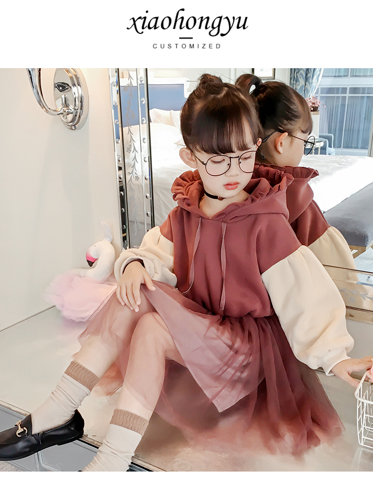 Bé gái siêu dày cộng với váy nhung thu đông 2018 mới cho bé váy dài tay trùm đầu áo len váy khâu váy đầm bé gái