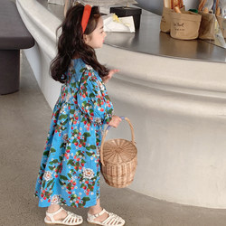 Girls Floral Dress 2024 Summer Korean Children's Clothing Children's Summer Puff Sleeves Western Style Loose Children's Skirt