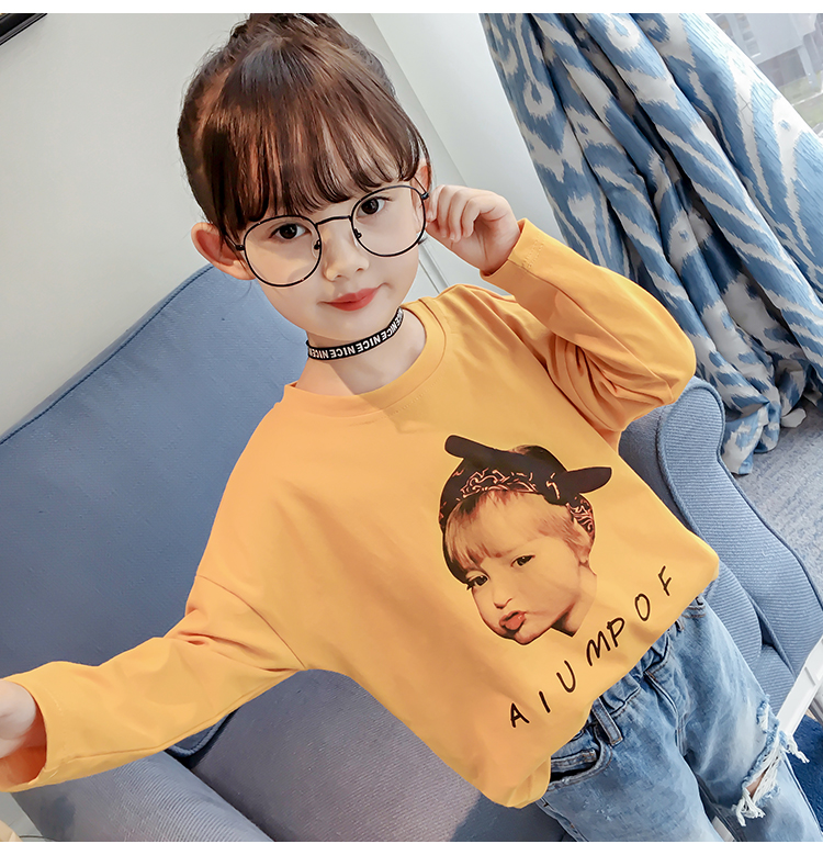 Áo thun bé gái xuân hè 2019 mới cho bé Hàn Quốc mùa xuân và mùa thu họa tiết cotton in họa tiết đáy thủy triều shop trẻ em