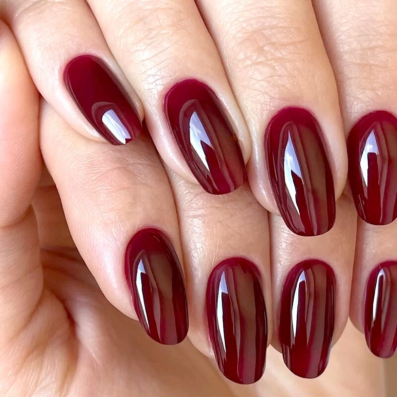Whitening High-End Burgundy Cherry Night Red Dark Red Short Oval Wearable Nail Art Stickers Removable Natural Style
