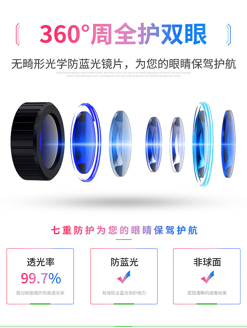 Умные очки 智能vr头盔可戴近视眼镜高清巨幕看3d电影玩游戏手柄遥控防蓝光v6 Vrpark