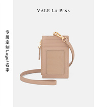 Net red light luxury niche leather zipper hanging neck card set simple cross grain cowhide coin purse work card set custom