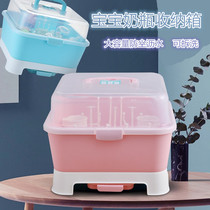 Baby bottle storage box drain rack baby bottle drying rack tableware storage box with lid dustproof baby products
