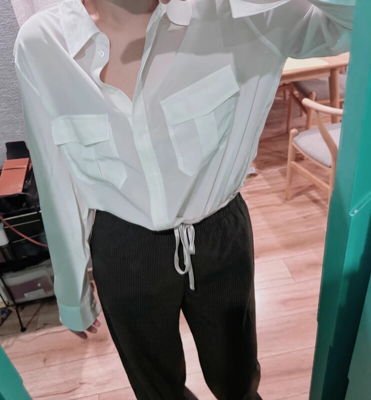 Eq Home Mulberry Silk Crepe De Chine Loose Version Simple Seal Double Flap Pocket Pants Long-Sleeved Women's Shirt Unisex Style Eq Home Mulberry Silk Crepe De Chine Loose Version Simple Seal Double Flap Pocket Pants Long-Sleeved Women's Shirt Unisex Style
