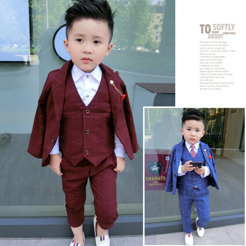 Boys' autumn dresses 8 plaid small suits 3 children's vest three-piece suits 5 spring and autumn 4-year-old boys 7 flower girl suits 6