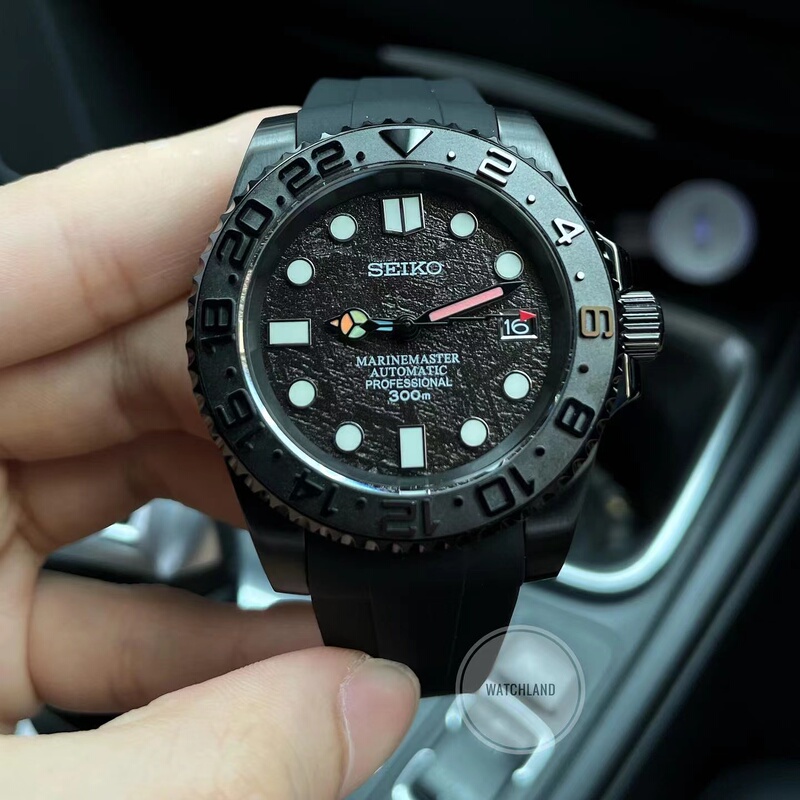 Modified 40mm Seiko Nh35 Movement Sapphire Glass Dark Black Warrior Meteorite Dial Special Edition Red Lightning Men's Watch