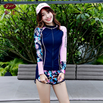 2021 New Conservative long sleeve split belly thin flat angle sunscreen large size sports swimsuit three-piece set