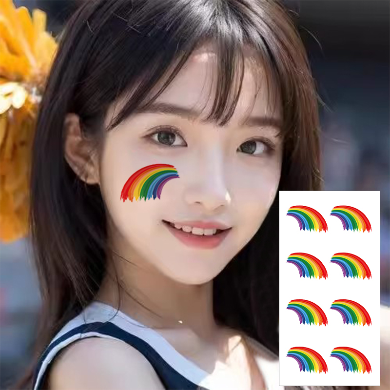 彩虹纹身贴防水运动会跑步比赛加油助威装饰贴六一儿童彩虹脸贴纸🌈✨