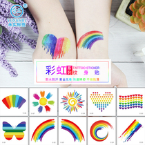 Rainbow tattoo stickers childrens day sports meeting color stripes football basketball game running decoration rainbow face stickers