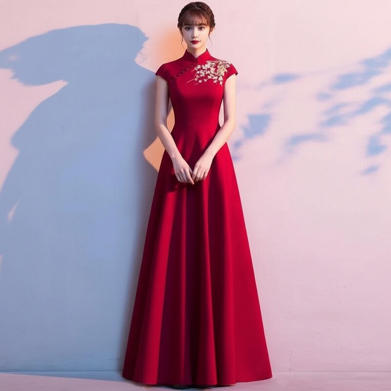 Chinese Style Cheongsam Evening Dress Banquet Spring and Autumn New Retro Chinese Style Toast Dress Elegant Red Long Dress for Women Chinese Style Cheongsam Evening Dress Banquet Spring and Autumn New Retro Chinese Style Toast Dress Elegant Red Long Dress for Women