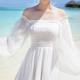 Maldives vacation dress seaside super fairy beach dress 2024 new long skirt chiffon one-shoulder white dress