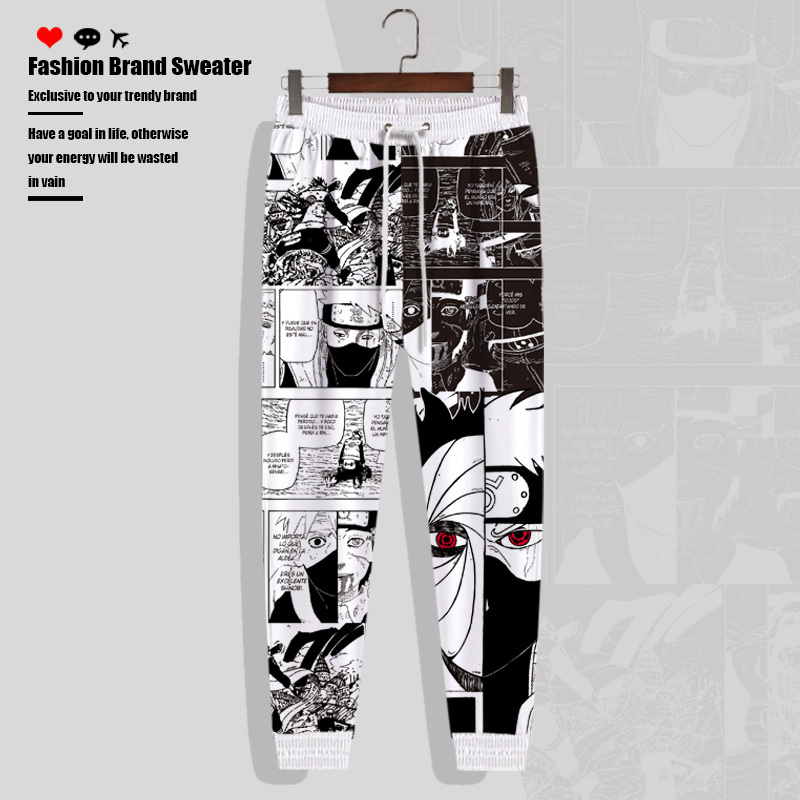 Naruto Collaboration Men's Sweatpants Large Size Casual Sports Pants Spring and Autumn Fleece Thickened Anime Collaboration Long Pants