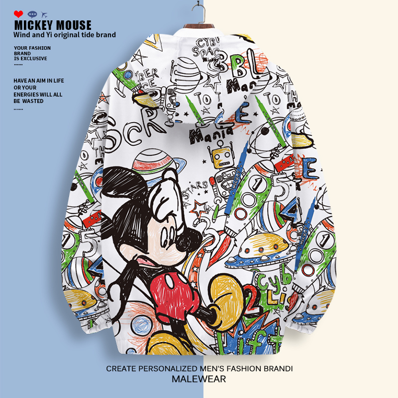Anime Merchandise Collaboration Jacket for Men, Hooded Thin Autumn Coat, Cartoon Graffiti Oversized Pullover Casual Top