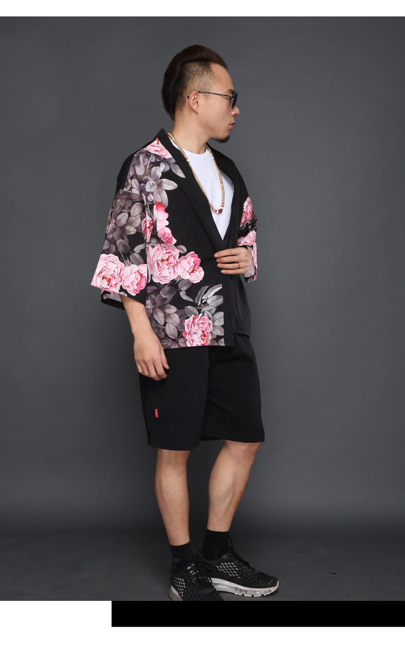 Hình xăm Nhật Bản đẹp cardigan kimono Tang phù hợp với phong cách cổ xưa Hanfu Trung Quốc dài tay lông vũ dệt áo choàng hoa trench coat áo khoác nam