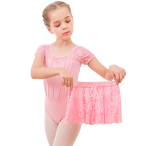 Dance love childrens dance clothes spring and summer short-sleeved girls practice clothes dance grade test conjoined lace ballet skirt