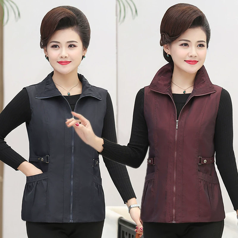 Mẹ trung niên áo vest xuân thu ngắn khoác ngoài áo khoác vest nữ trung niên áo khoác vest nữ trung niên áo khoác ghi lê mỏng cho phụ nữ trung niên và cao tuổi - Áo vest