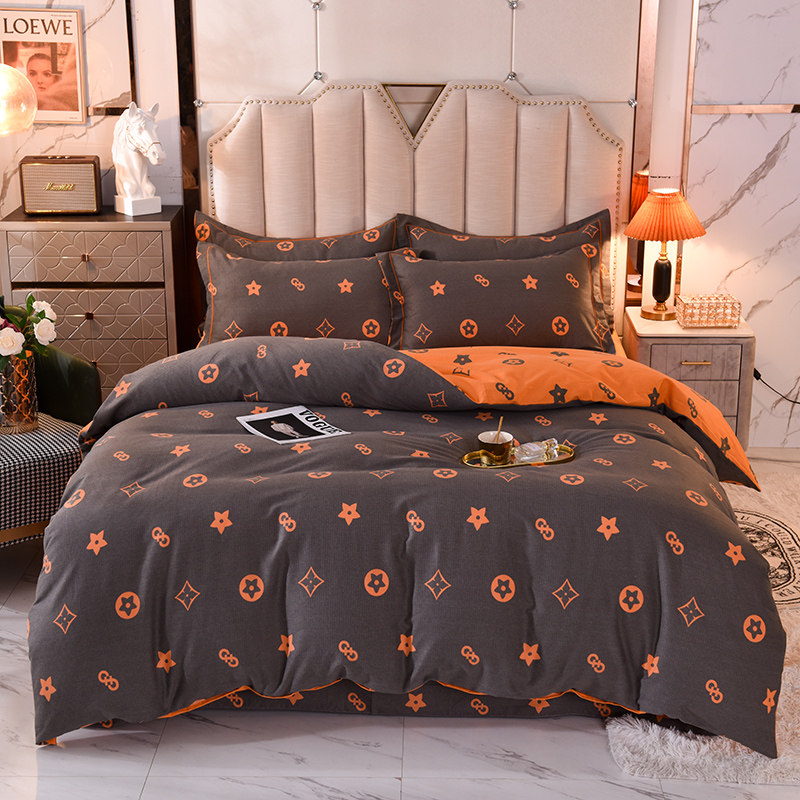 Winter thickened all-cotton mill wool four sets of warm double four sets bedding bedding kit 1 51 8m2 rice bed