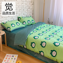 Cartoon children a cotton b velvet bed four-piece set cotton plus velvet autumn and winter warm crystal velvet student dormitory three-piece set