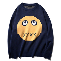 Fun smiley face Yuan cabinet tide men and women loose round neck bottomed sweater American sweater trend 2193-82123