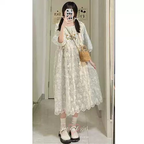 Летнее синее кружевное платье с коротким рукавом, кукла, комплект, цветочный принт, кукольный воротник