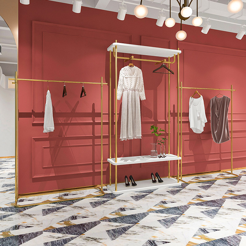 Iron Feiyang Women's Clothing Clothes Hanger Show Rack Golden Floor Light Lavish Luxury Clothing Store Renovate Exclusive Display Shelf