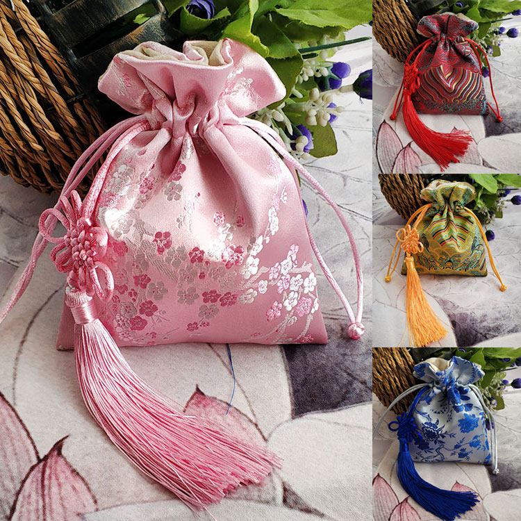 Wedding candy bag brocade pouch disc bead bag brocade suede lining high-end text play bag jewelry handle storage bag small brocade bag