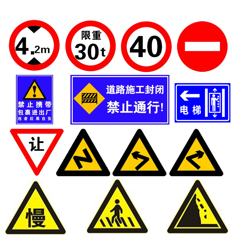 Traffic signs road warning signs ahead of slow construction plate parking signs warning signs of high cards