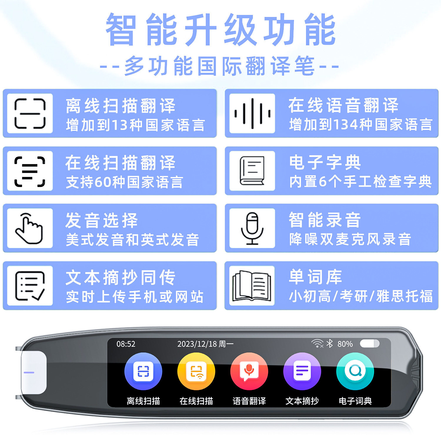 Foreign Language Scanning Pen Russian Reading Pen Dictionary Pen Offline Chinese-English-Japanese-Korean-German-Vietnamese-Malay-French