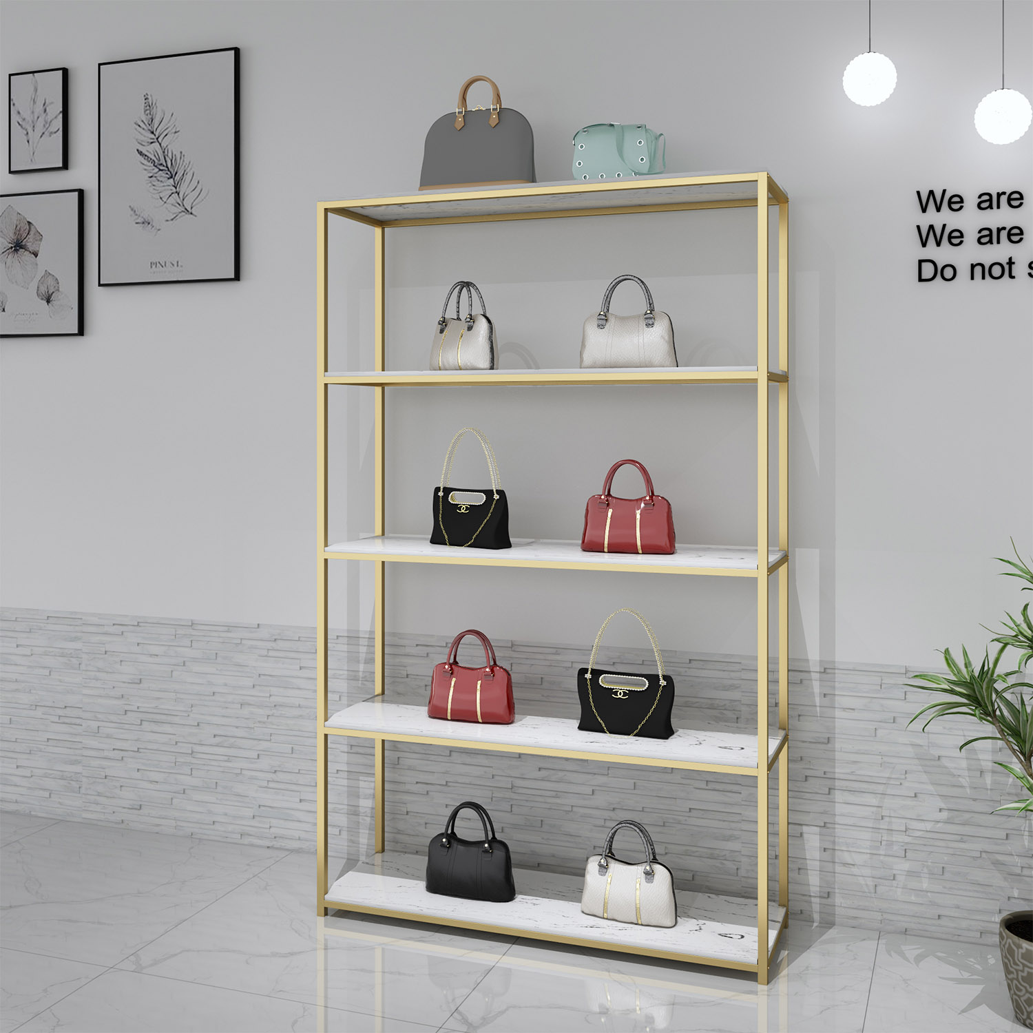 Clothing store display cabinet shelf display rack makeup skin care products golden shelf shoes bag product shelf