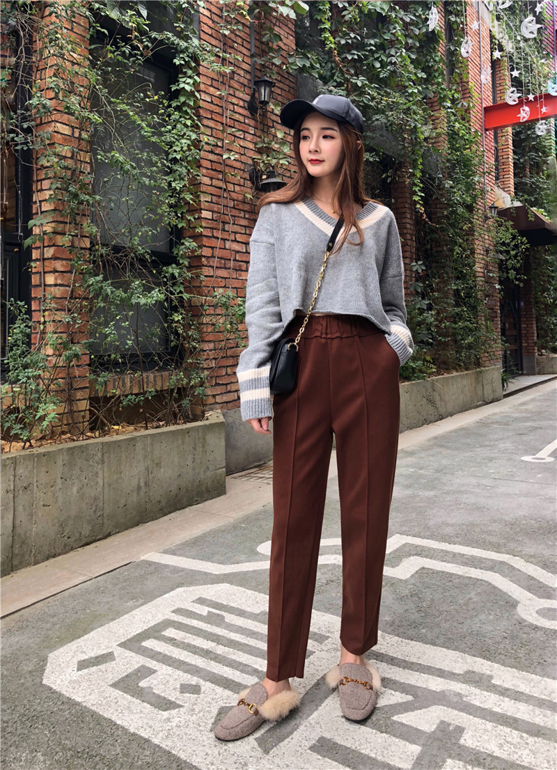 175 chiếc quần len lông cao nữ mùa thu đông 2018 mới rộng rãi mỏng dài chân dày quần giản dị quần tây baggy nữ