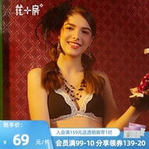 Flower house thin section no rim bra lace stitching Sexy girl triangle cup French underwear small chest gathered 195