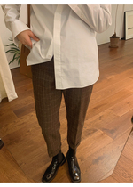 Maze Studios French style retro high waist 100 hitch smoke pipe pants curl chic pants with plaid suit pants