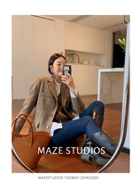 Maze Studios Retro Wind Warm Tone Curry Wool Plaid Suit Jacket Self-Referral Referral