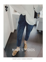 Maze Studios simple high waist thin long legs nine-point oblique stitching straight jeans early spring new
