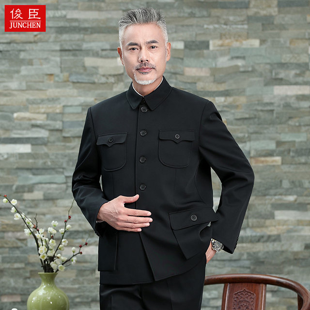 Spring and autumn Zhongshan suit men's middle-aged and elderly jackets Zhongshan suit old man coat elderly grandpa clothes dad military dry suit