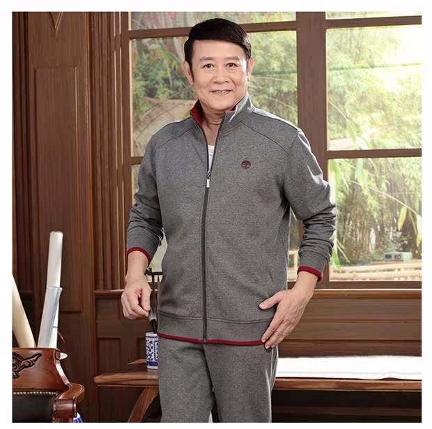 Bộ đồ thể thao cotton trung niên phù hợp với nam mùa xuân và mùa thu cha mặc áo len thể thao giản dị phù hợp với bộ đồ hai mảnh nam quần bò nam đẹp