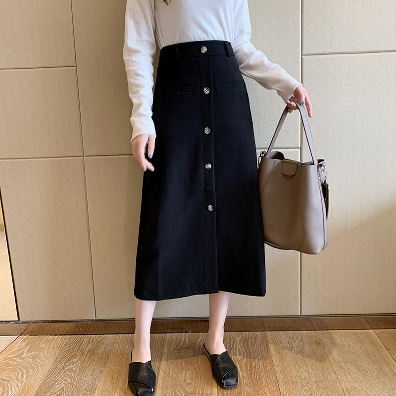 Clear Barn Pick Up Leak 2022 Summer New High Waist A Character Half Body Dress Woman Medium Long Version Black Bag Hip Skirt Casual Skirt