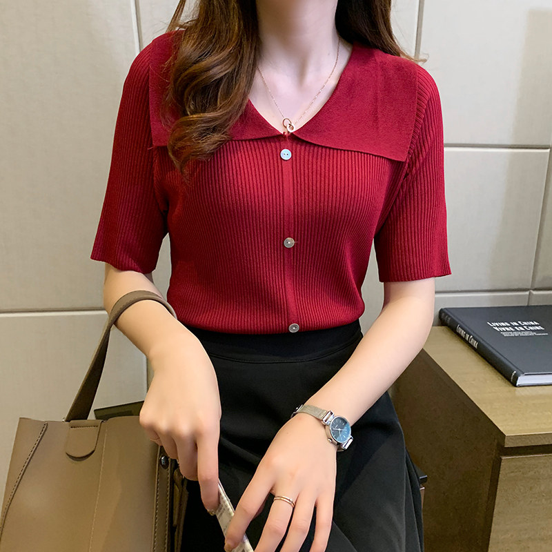 2022 Summer new short sleeves Knitted Sweatshirt Woman Jersey Undershirt ICE RED HALF SLEEVE T-SHIRT FOREIGN PIE