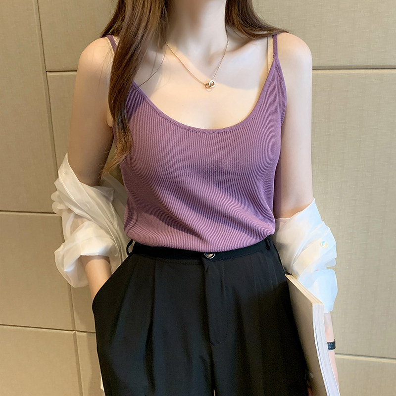 V Collar Small Harness Vest Slats Undershirt Woman Inner Hitch Summer Ins Tide Sexy Short sleeveless knitted blouse outwear