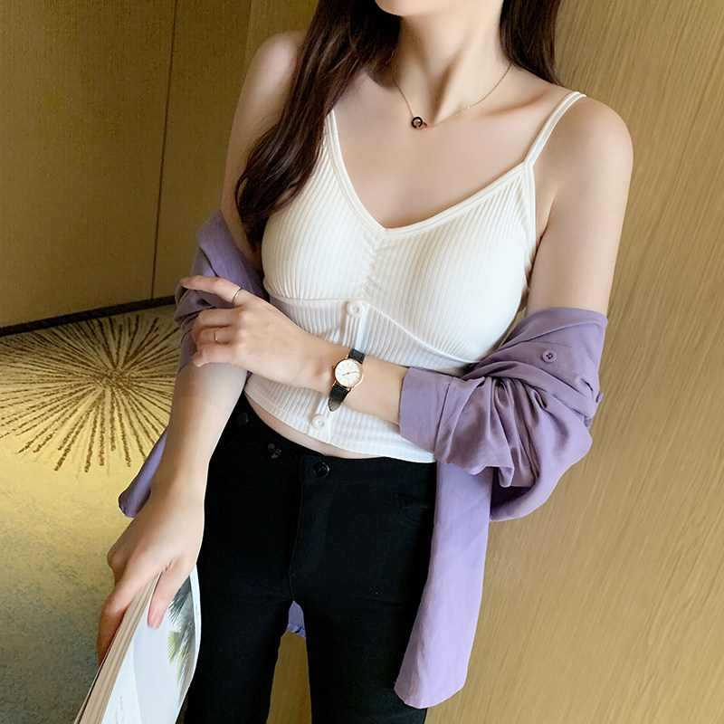 Sleeveless knitted vest woman Summer sashimi V neckline with short hitch undershirt with undershirt integral harness outer wear