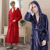 Denggown winter flannel padded length mens and womens bathrobe couples loose plus size can be worn outside bathrobe couple pajamas
