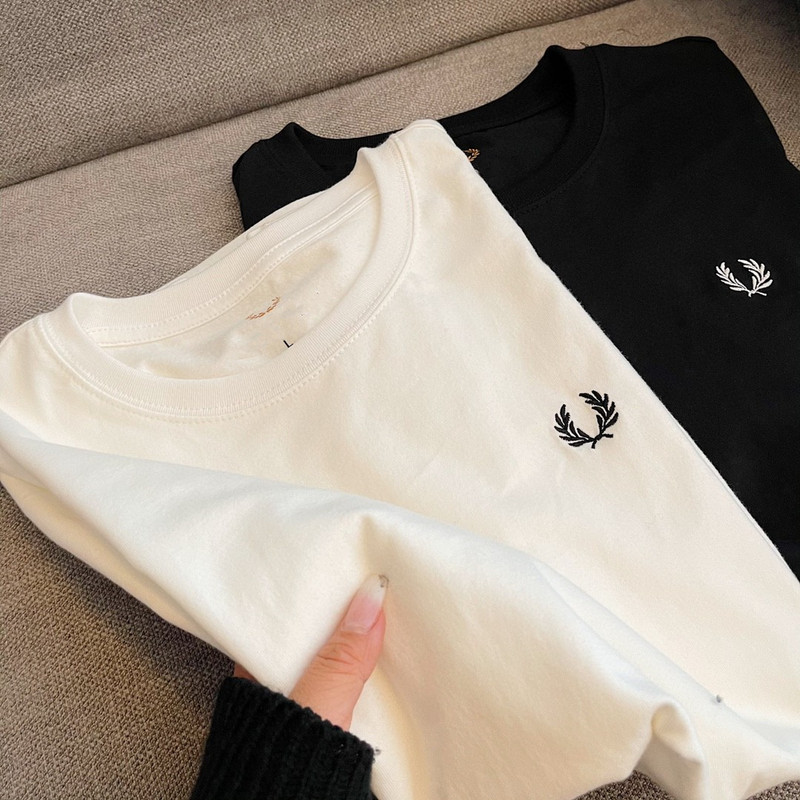 2-Pack British Fp Wheat Ear Men's Short-Sleeve T-Shirt, Round Neck, Summer Pure Cotton Couple's Base Shirt, Black and White Solid Color Set