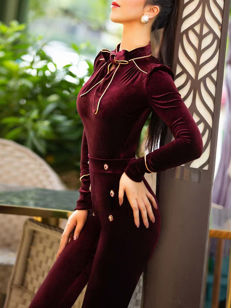 Body suit female handsome self-cultivation tutor long-sleeved velvet practice suit suit adult catwalk autumn and winter modern dance clothes